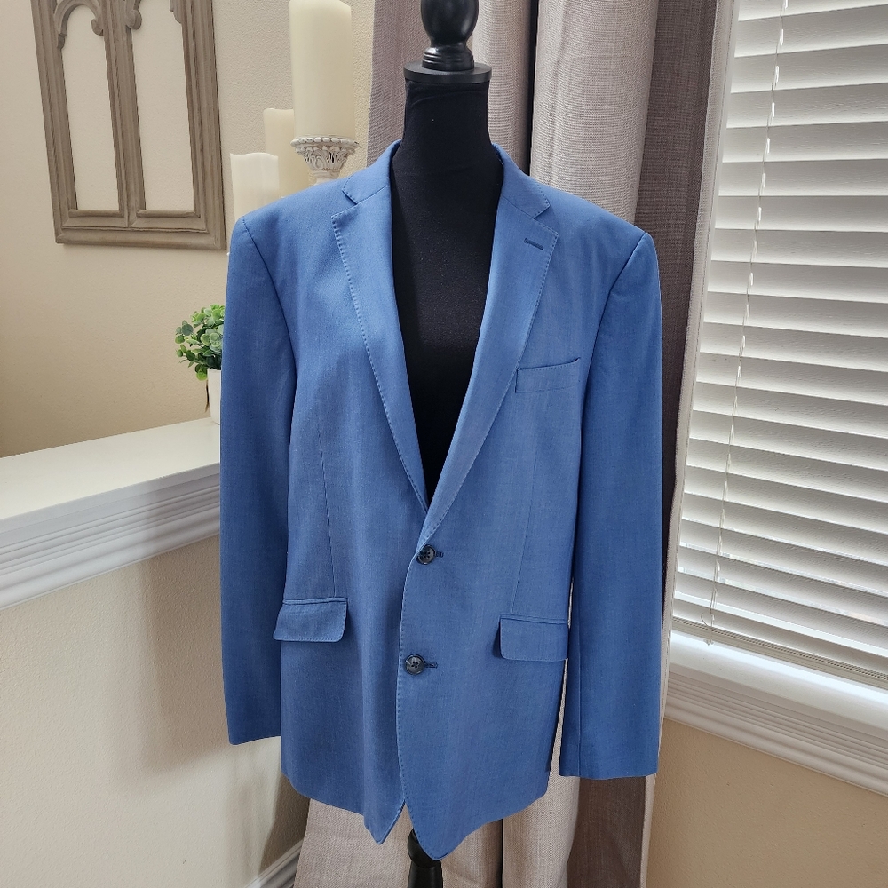 Hoxton Blue Solid Two Button Notch Lapel Slim Fit… - image 4